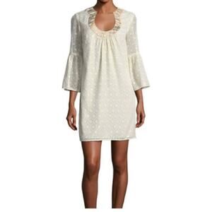 TRINA TURK Bonita Bell Sleeve Dress Gold Whitewash Ivory Cream Metallic sz 8